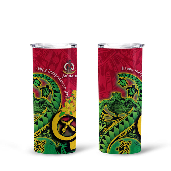 Custom Vanuatu Tall Glitter Tumbler Polynesian Happy Independence Day Turtle Wave