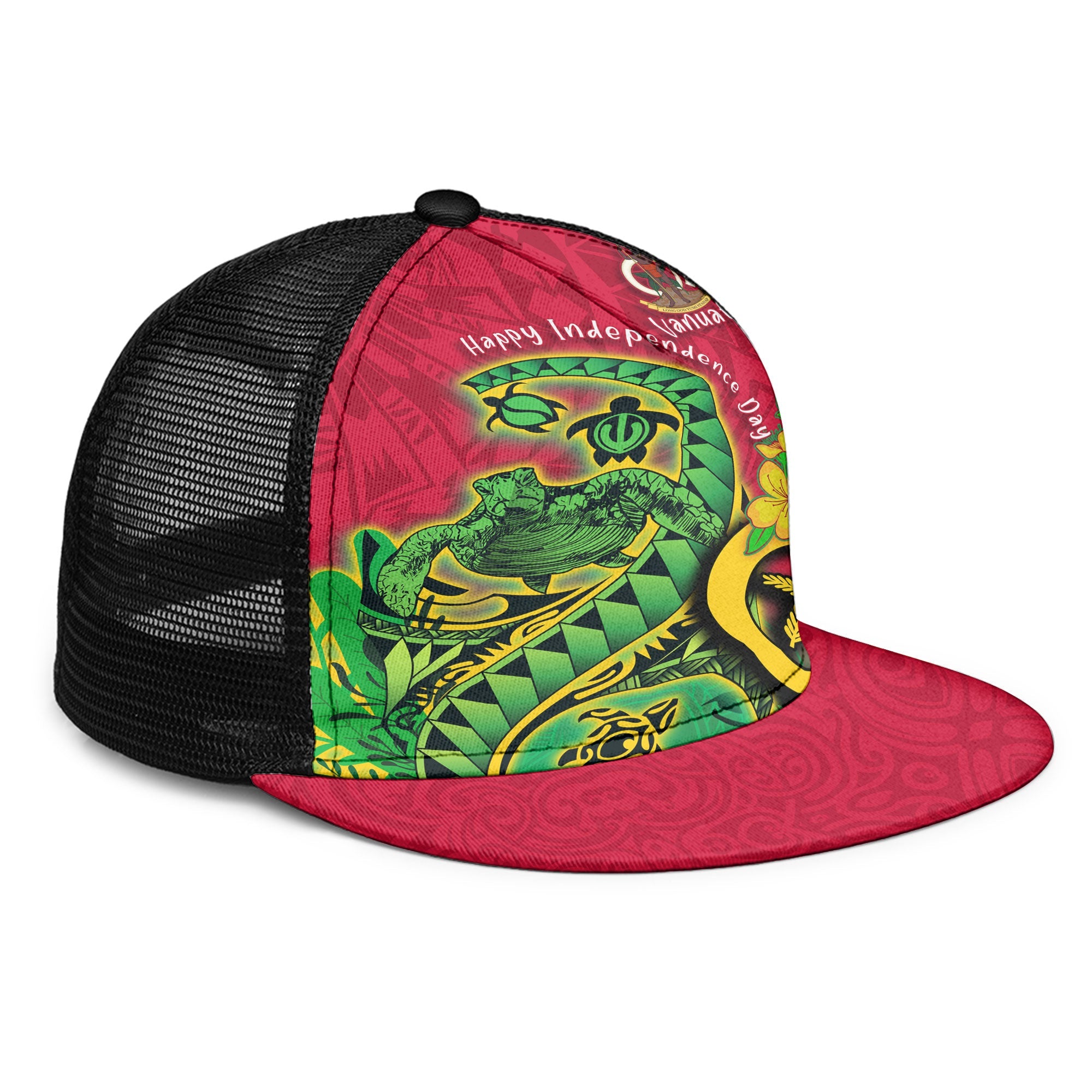 Custom Vanuatu Trucker Hat Polynesian Happy Independence Day Turtle Wave