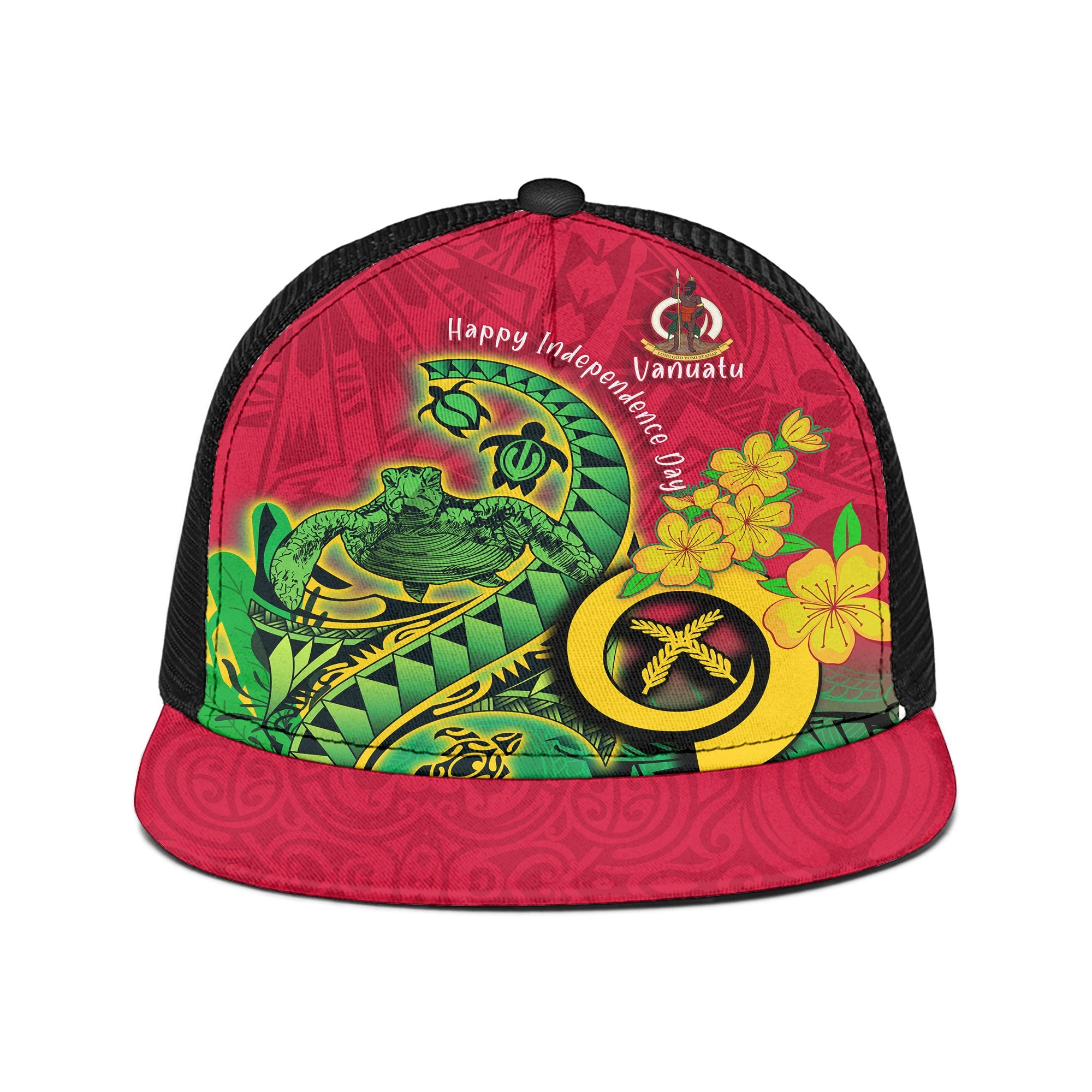 Custom Vanuatu Trucker Hat Polynesian Happy Independence Day Turtle Wave