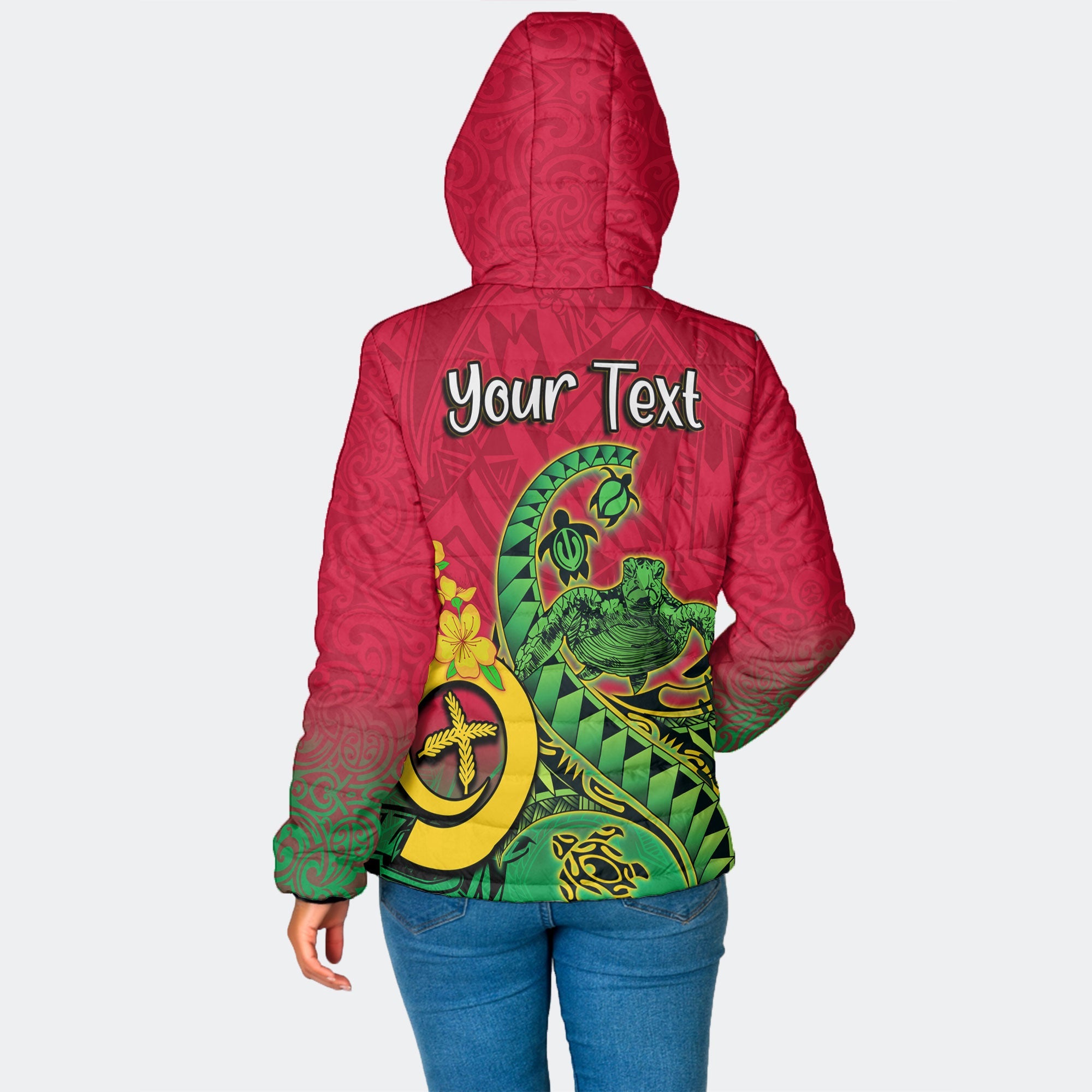 Custom Vanuatu Women Hooded Padded Jacket Polynesian Happy Independence Day Turtle Wave