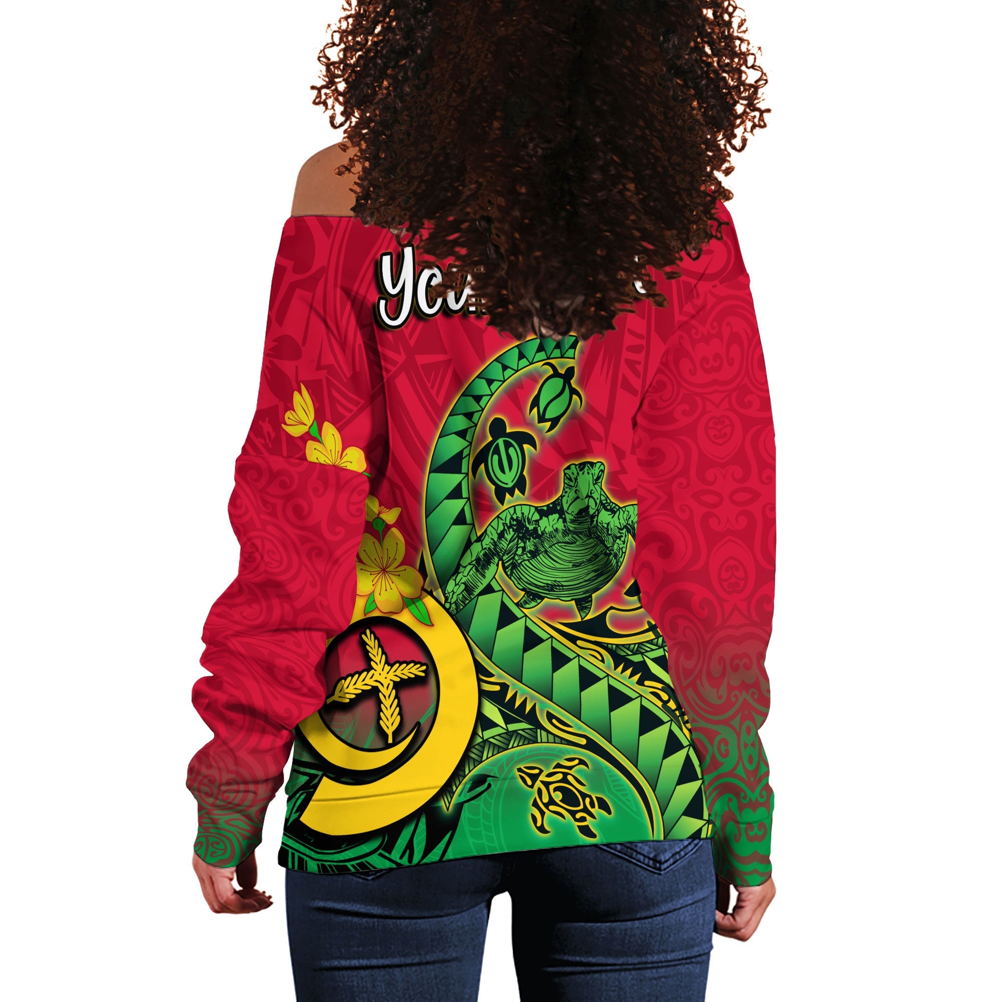 Custom Vanuatu Women Off Shoulder Sweatshirt Polynesian Happy Independence Day Turtle Wave