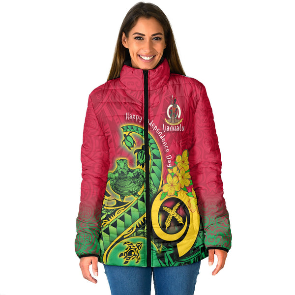 Custom Vanuatu Women Padded Jacket Polynesian Happy Independence Day Turtle Wave