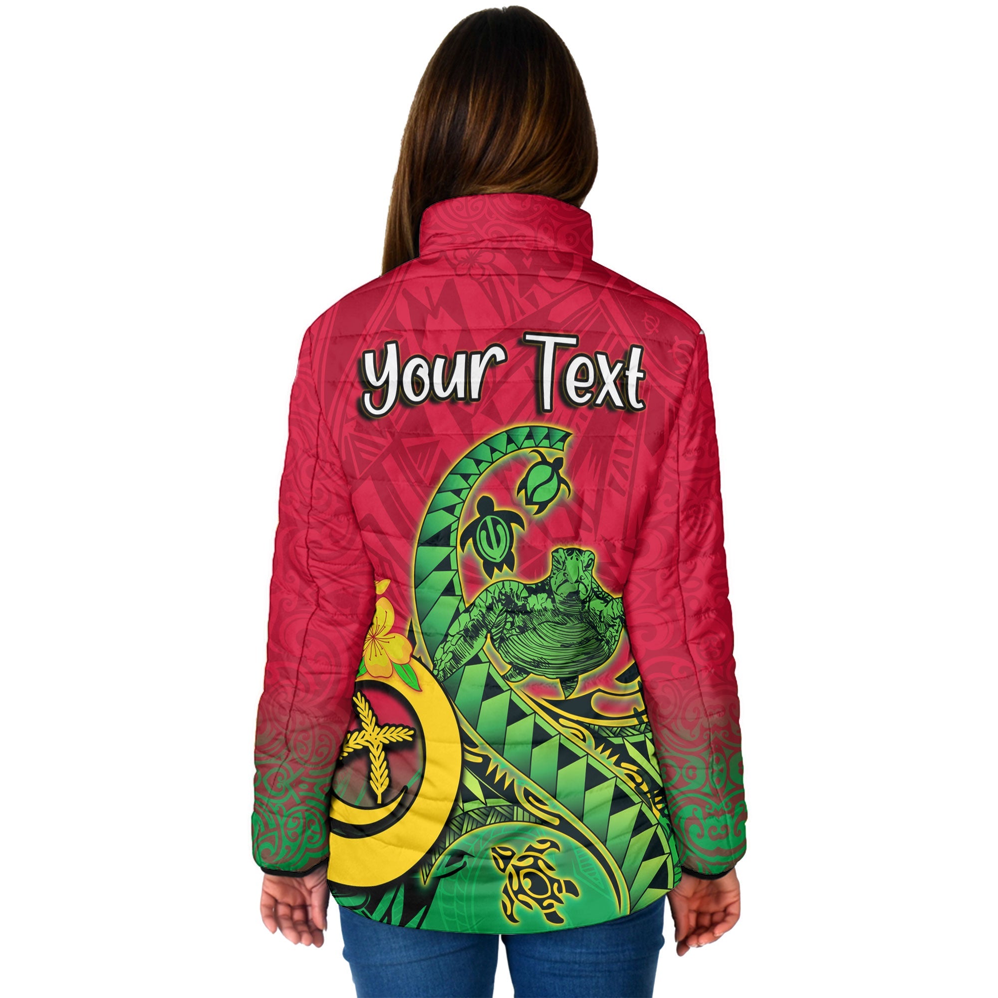 Custom Vanuatu Women Padded Jacket Polynesian Happy Independence Day Turtle Wave