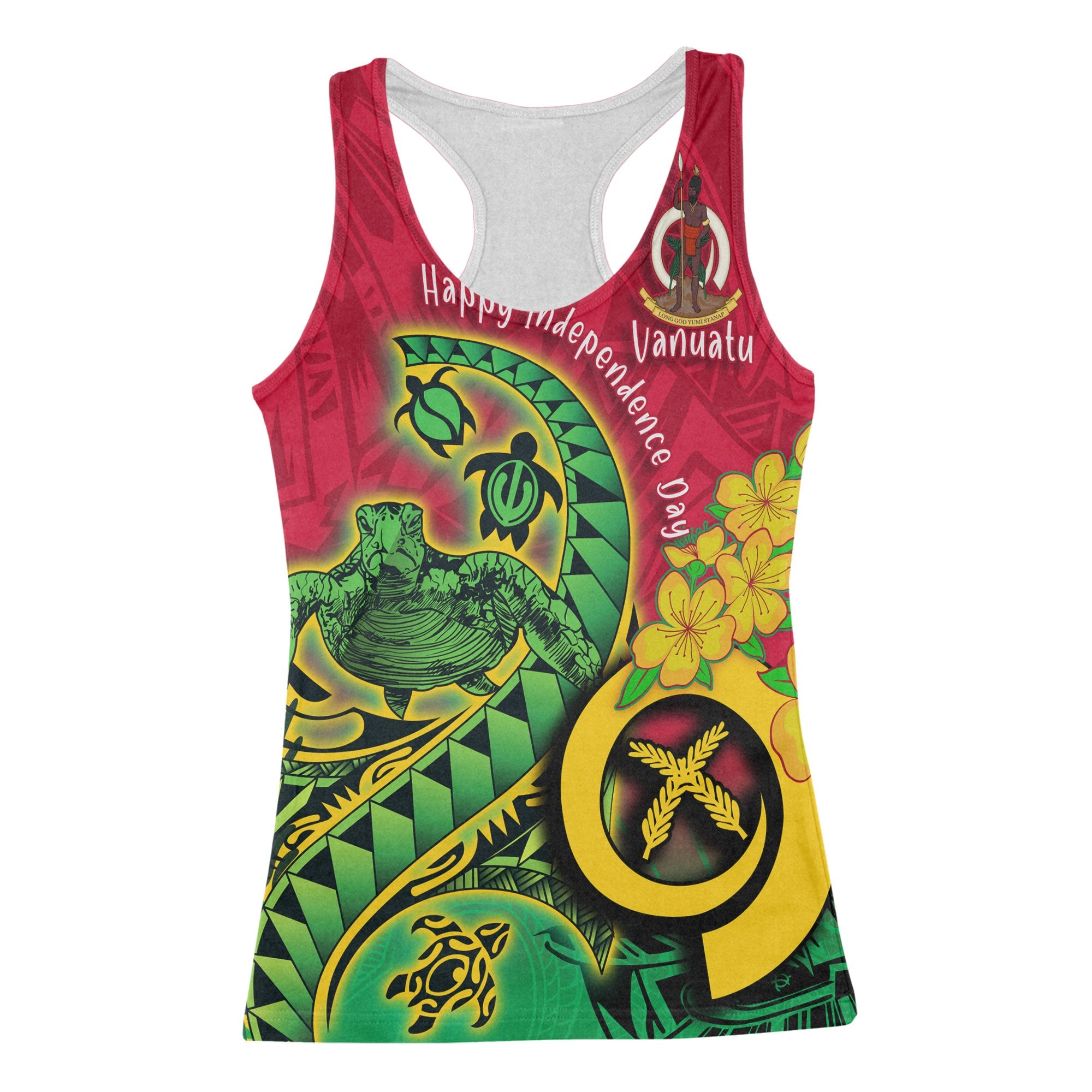 Custom Vanuatu Women Tank Top Polynesian Happy Independence Day Turtle Wave