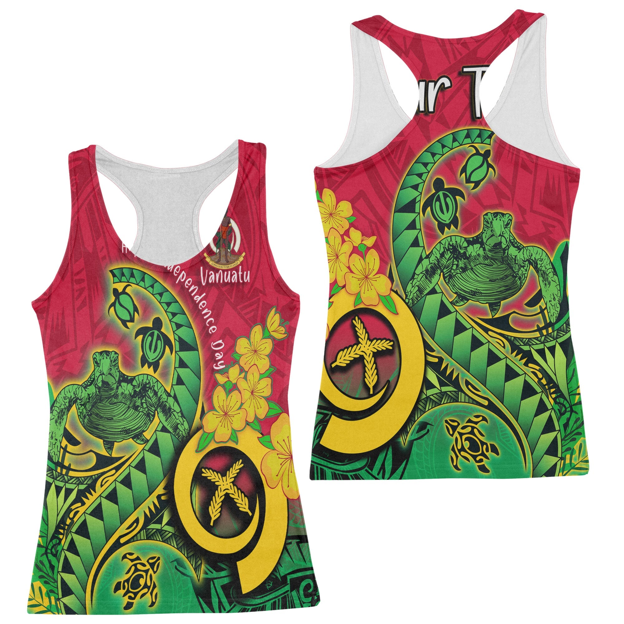 Custom Vanuatu Women Tank Top Polynesian Happy Independence Day Turtle Wave