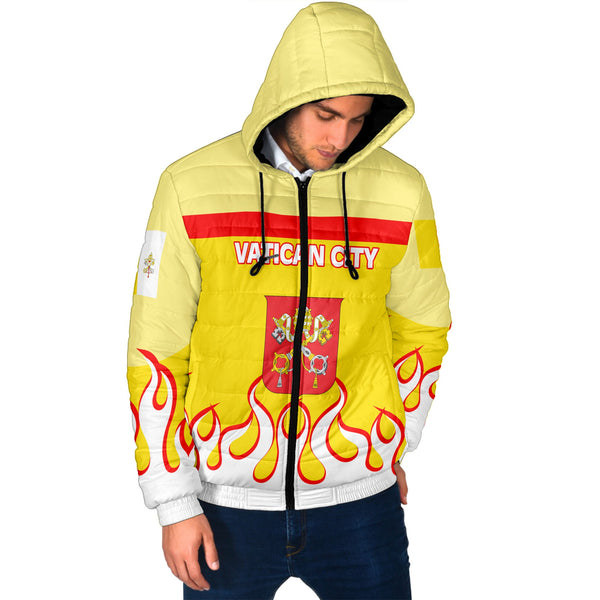 Vatican City Men Hooded Padded Jacket Flag & Coat Of Arms Fire Hockey Style