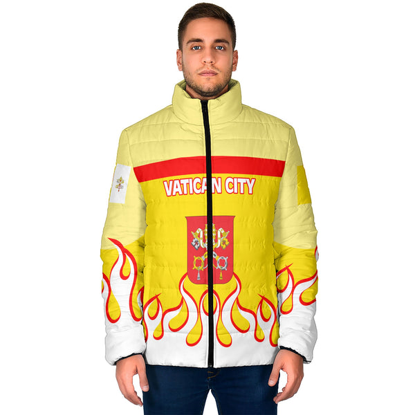 Vatican City Men Padded Jacket Flag & Coat Of Arms Fire Hockey Style