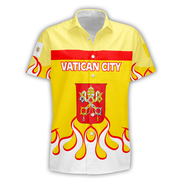 Vatican City Short Sleeve Shirt Flag & Coat Of Arms Fire Hockey Style