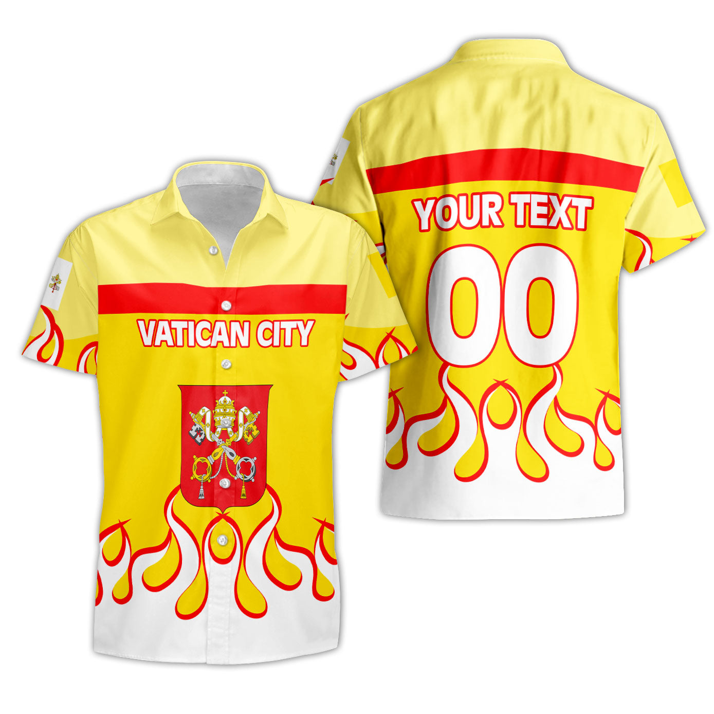 Vatican City Short Sleeve Shirt Flag & Coat Of Arms Fire Hockey Style