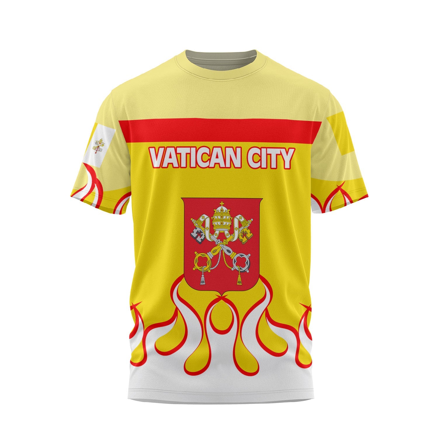 Vatican City T Shirt Flag & Coat Of Arms Fire Hockey Style