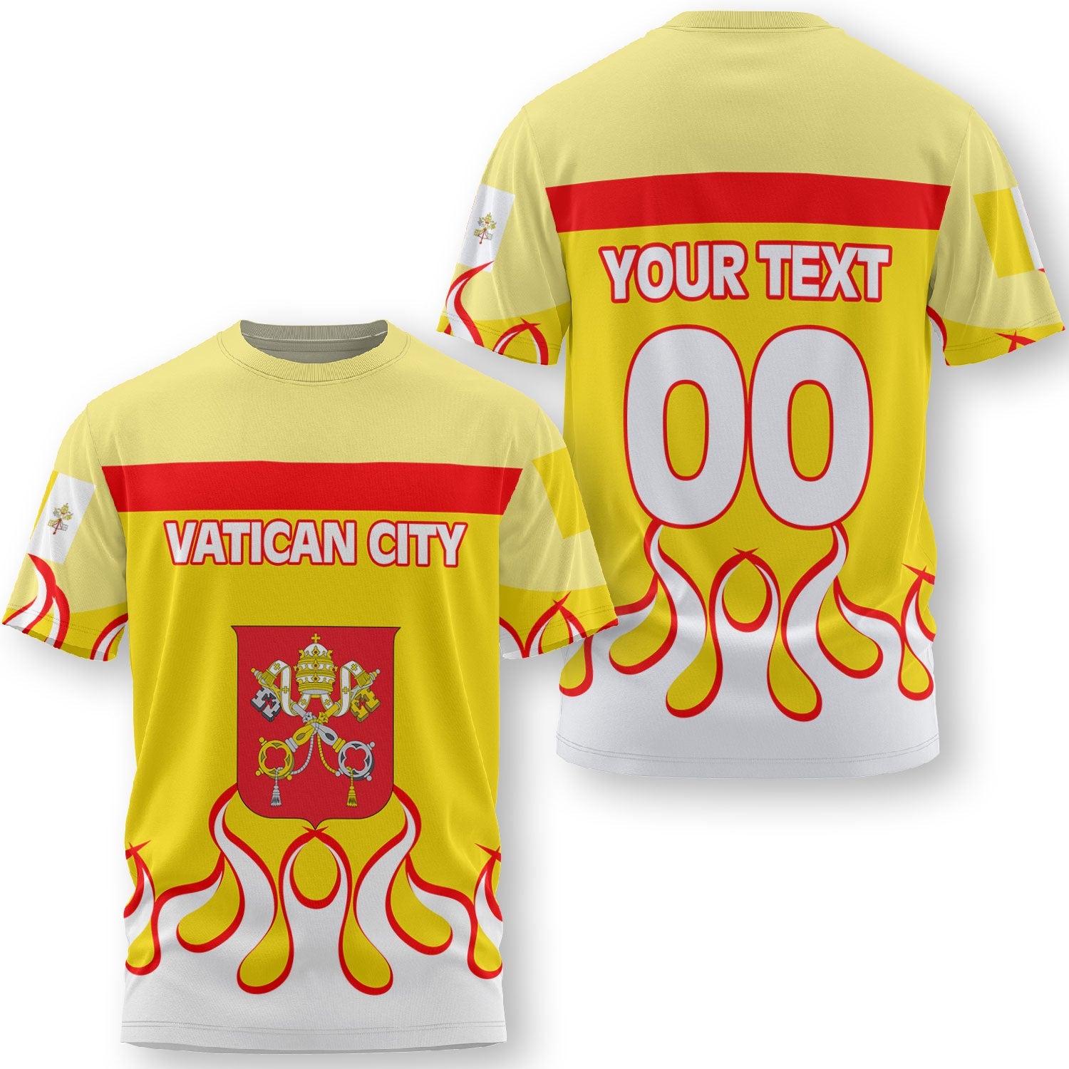 Vatican City T Shirt Flag & Coat Of Arms Fire Hockey Style