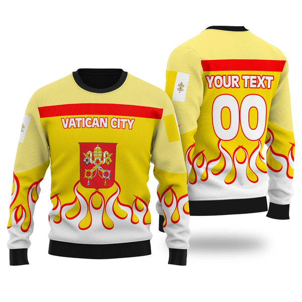 Vatican City Ugly Sweater Flag & Coat Of Arms Fire Hockey Style