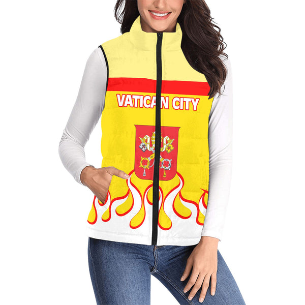 Vatican City Women Padded Jacket Vest Flag & Coat Of Arms Fire Hockey Style