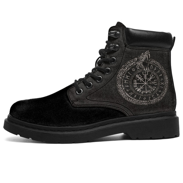 Viking All Season Boots Vegvisir With Ouroboros And Runes