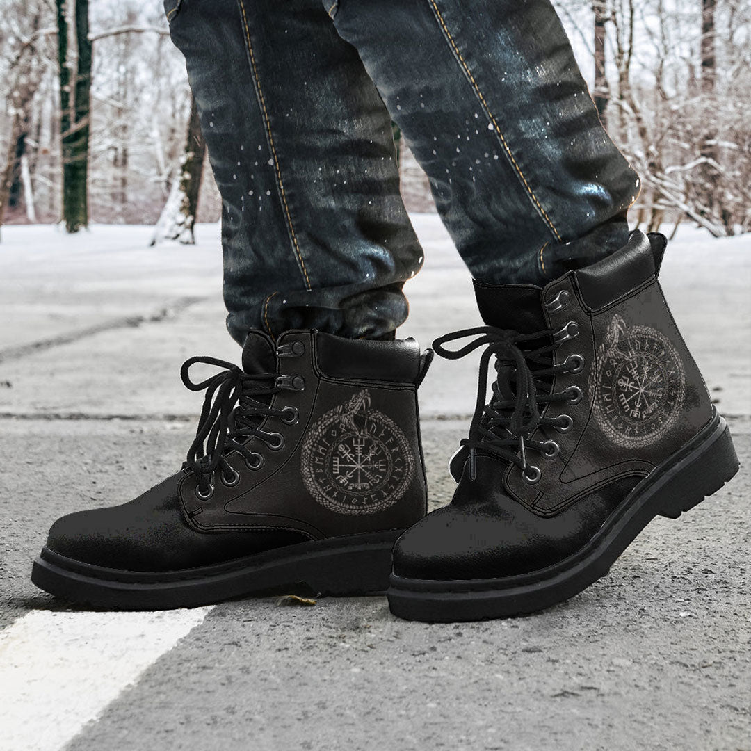 Viking All Season Boots Vegvisir With Ouroboros And Runes