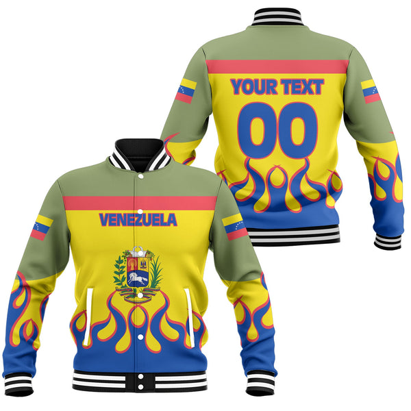 Venezuela Baseball Jacket Flag & Coat Of Arms Fire Hockey Style