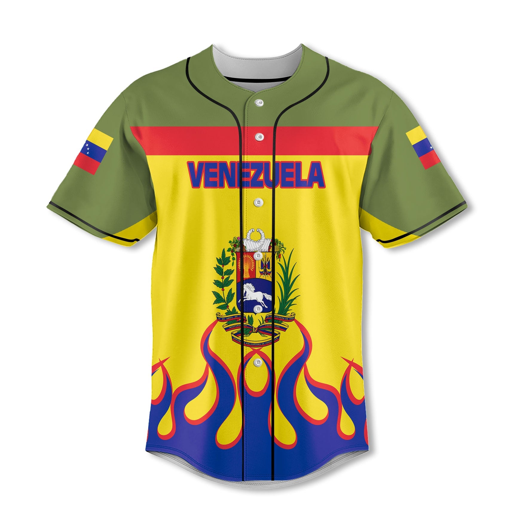 Venezuela Baseball Jersey Flag & Coat Of Arms Fire Hockey Style