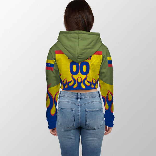 Venezuela Crop Hoodie Flag & Coat Of Arms Fire Hockey Style