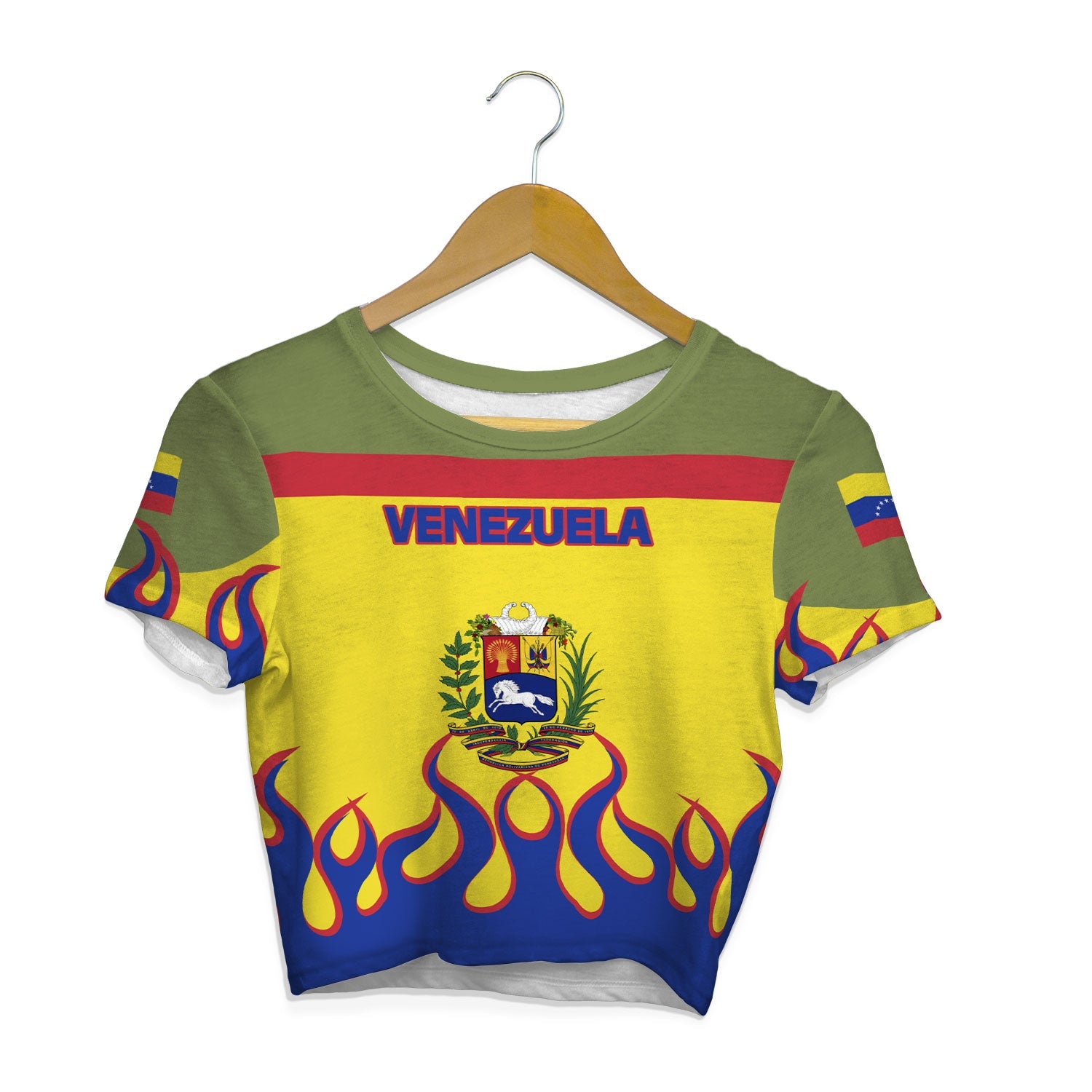 Venezuela Crop Top T Shirt Flag & Coat Of Arms Fire Hockey Style