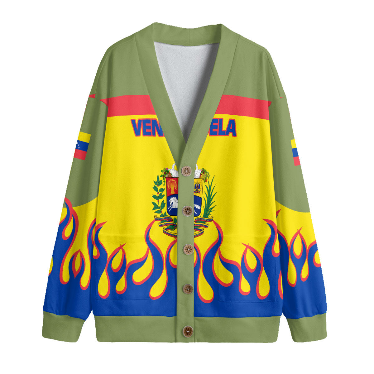 Venezuela Fleece Cardigan Flag & Coat Of Arms Fire Hockey Style