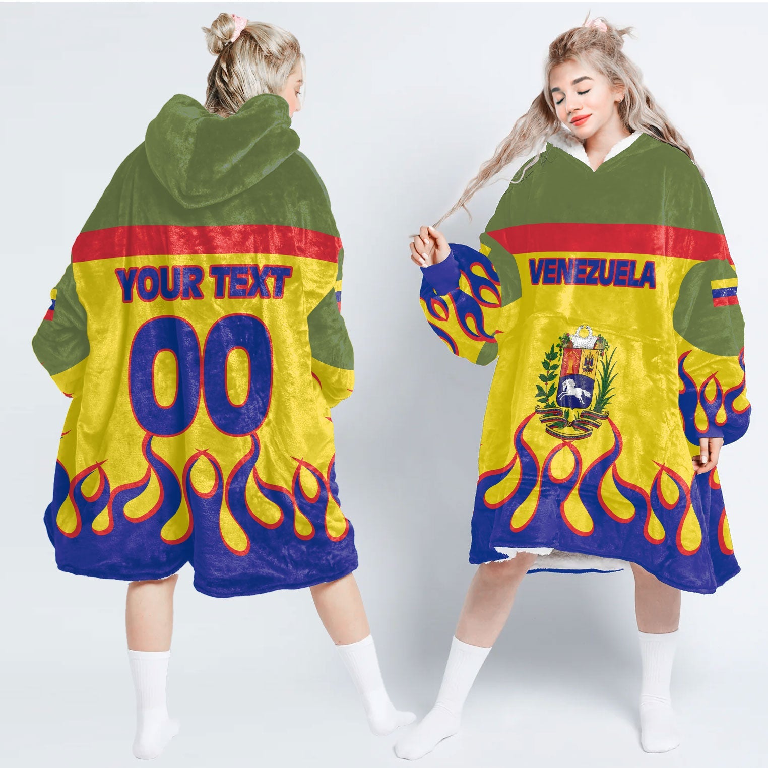 Venezuela Snug Hoodie Flag & Coat Of Arms Fire Hockey Style