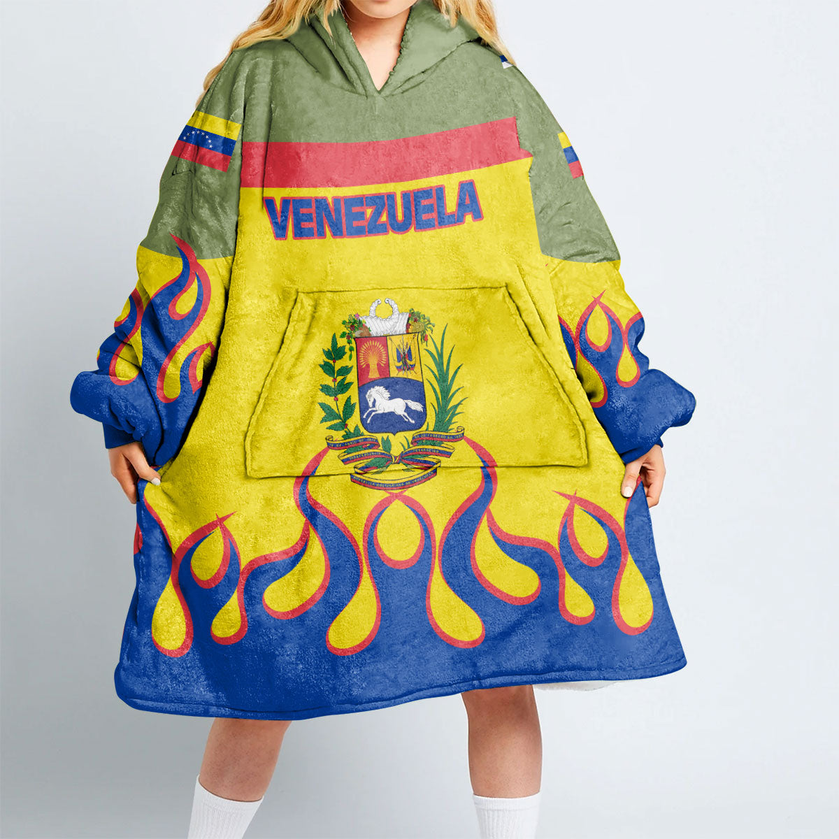 Venezuela Snug Hoodie Flag & Coat Of Arms Fire Hockey Style