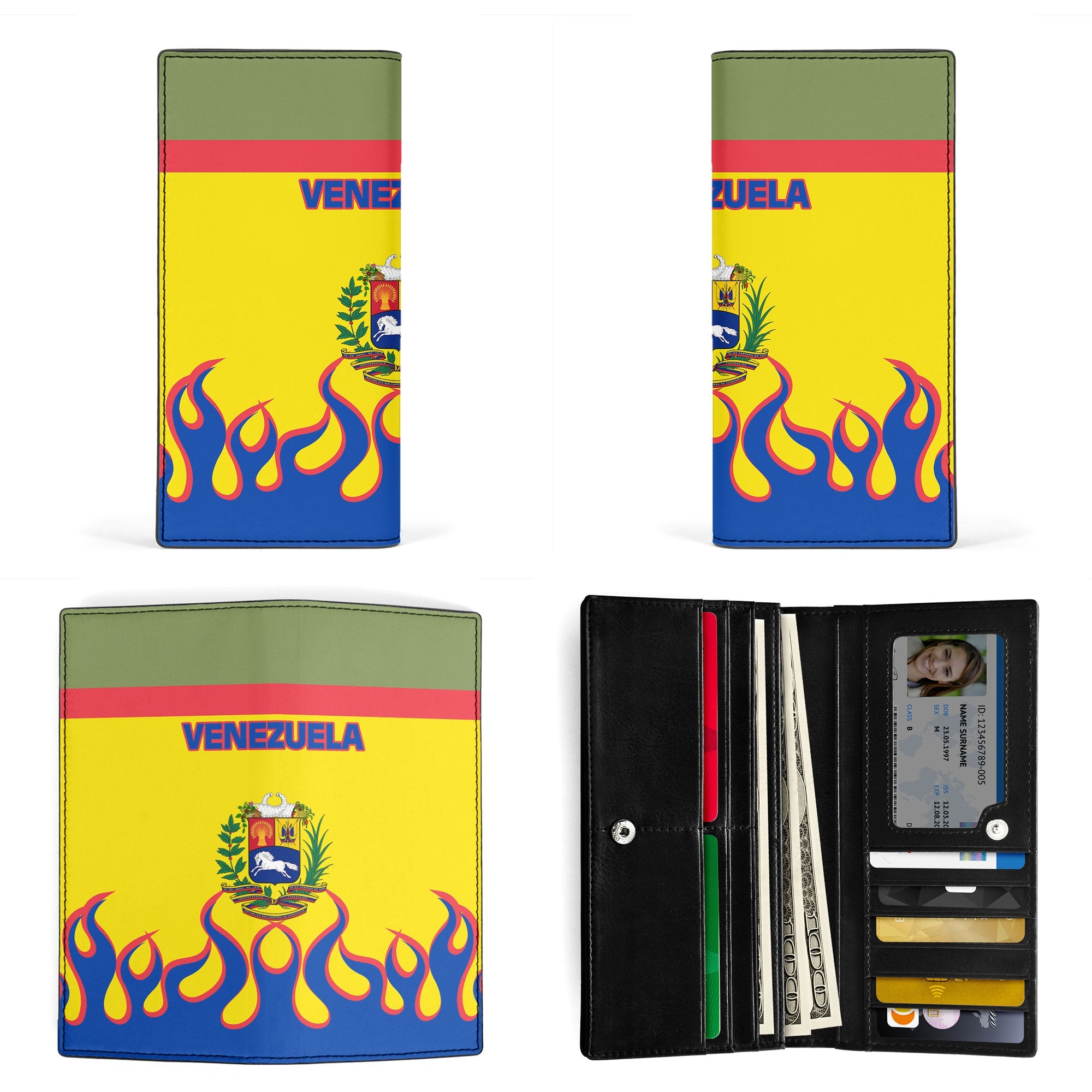 Venezuela Leather Wallet Flag & Coat Of Arms Fire Hockey Style