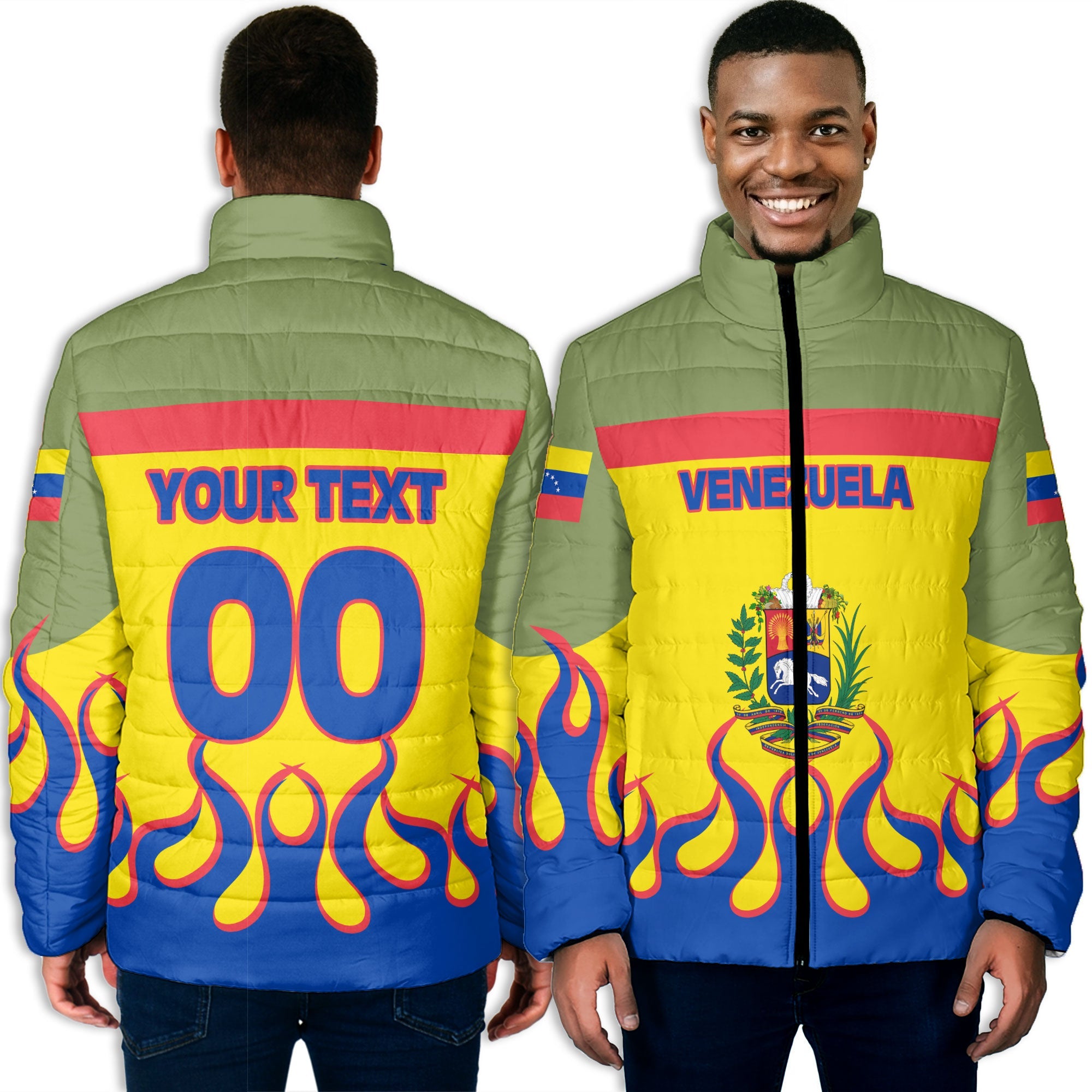 Venezuela Men Padded Jacket Flag & Coat Of Arms Fire Hockey Style