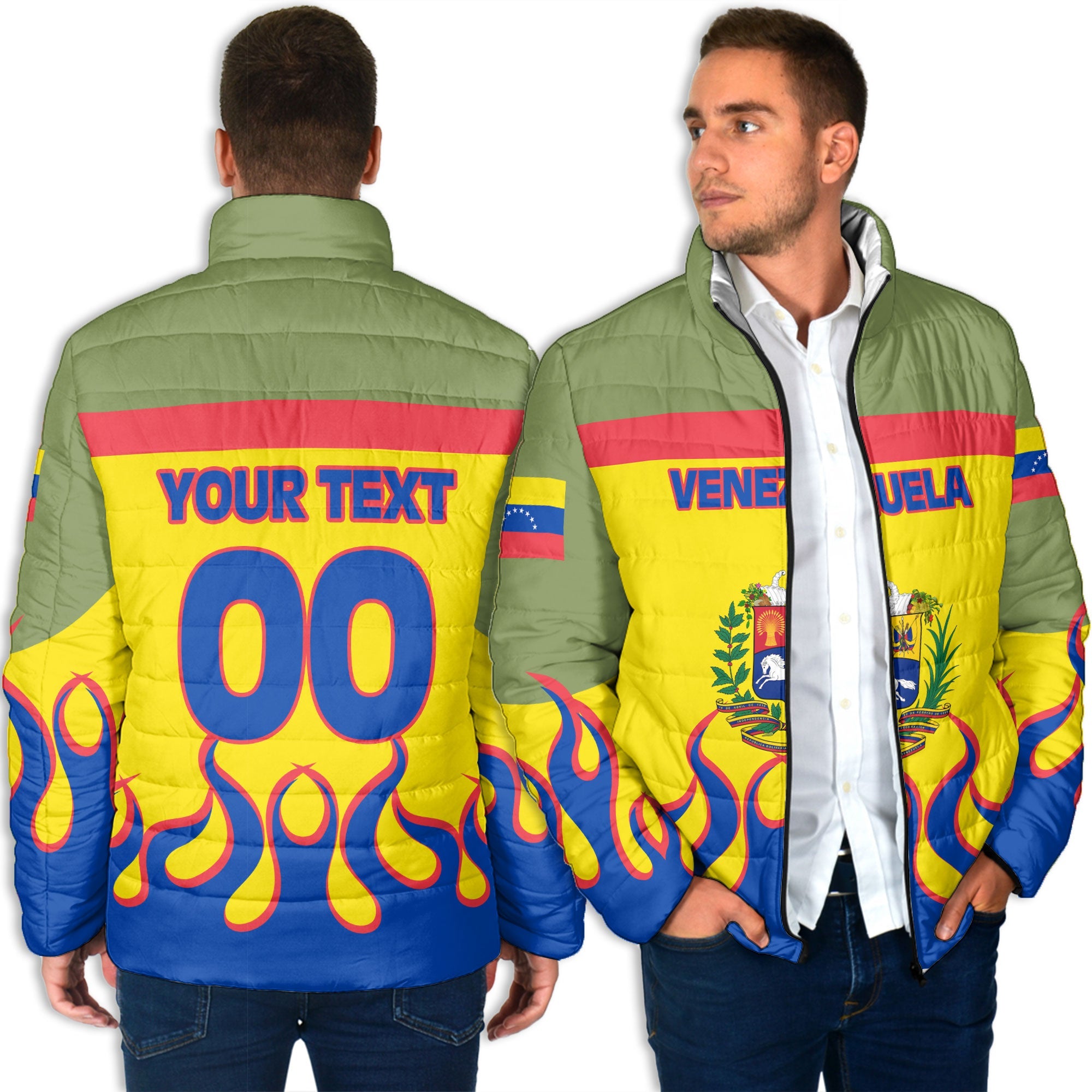 Venezuela Men Padded Jacket Flag & Coat Of Arms Fire Hockey Style