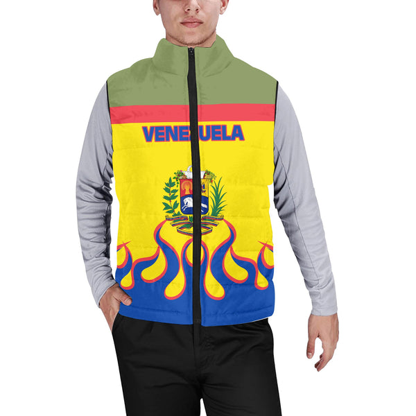 Venezuela Men Padded Jacket Vest Flag & Coat Of Arms Fire Hockey Style