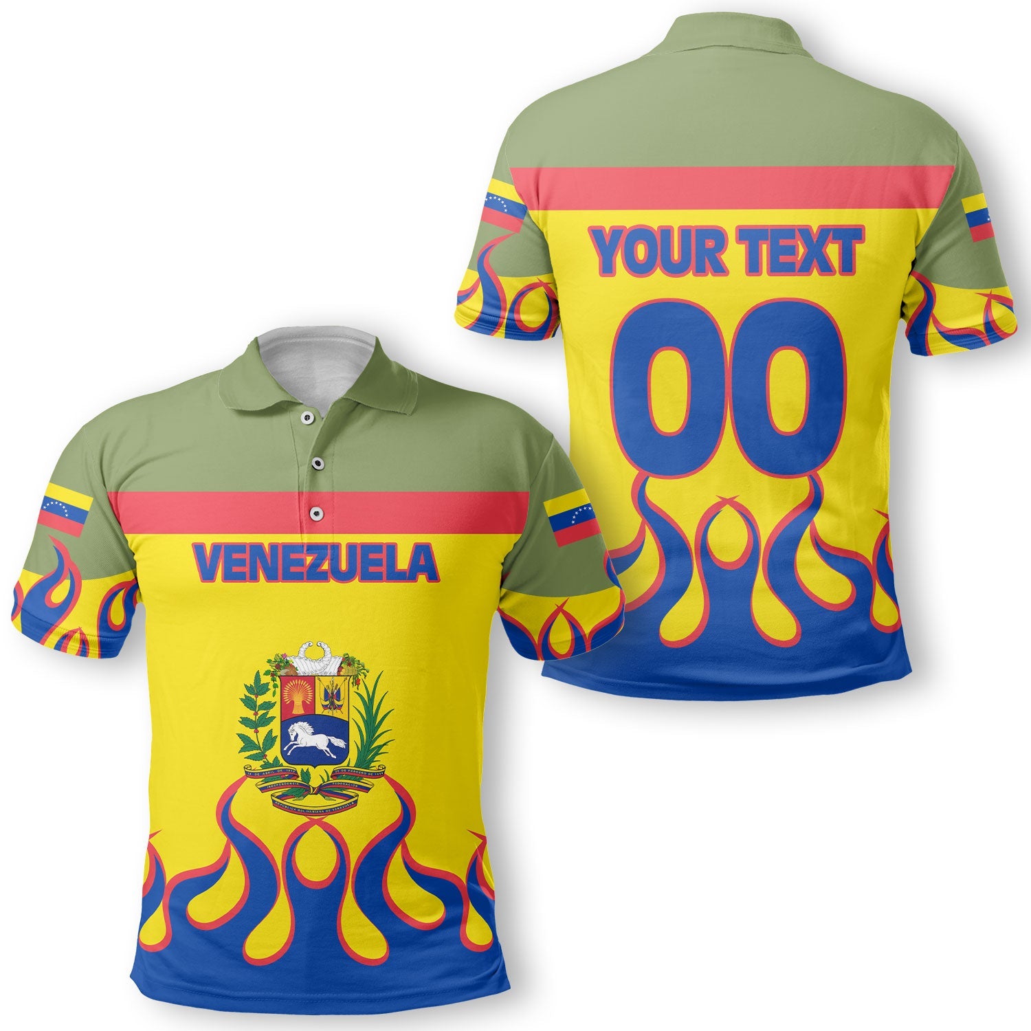 Venezuela Polo Shirt Flag & Coat Of Arms Fire Hockey Style