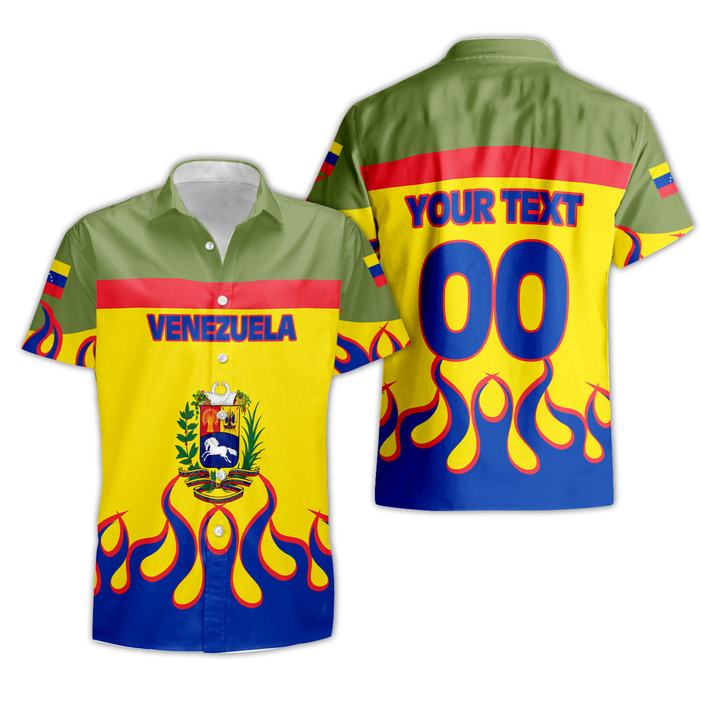 Venezuela Short Sleeve Shirt Flag & Coat Of Arms Fire Hockey Style