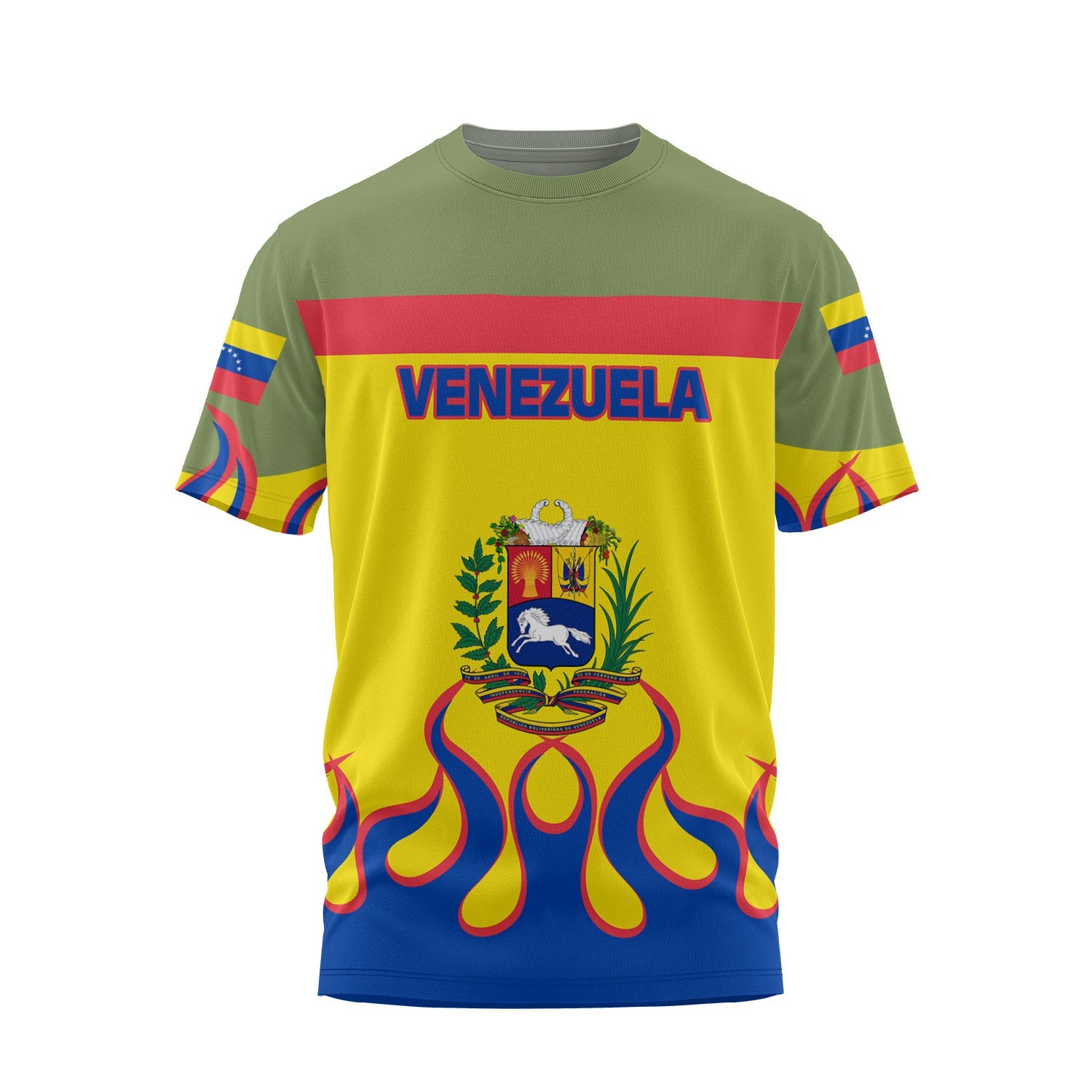 Venezuela T Shirt Flag & Coat Of Arms Fire Hockey Style