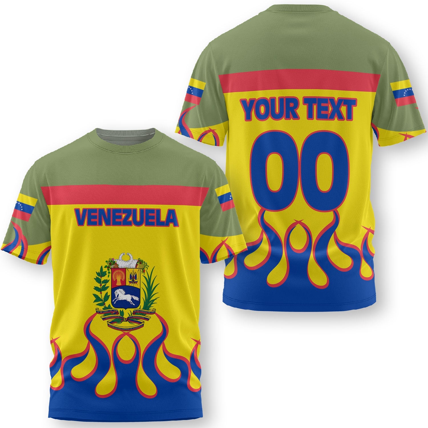 Venezuela T Shirt Flag & Coat Of Arms Fire Hockey Style