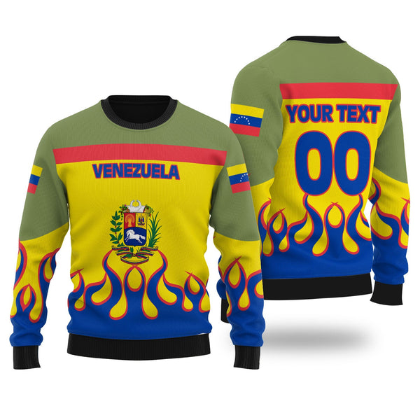 Venezuela Ugly Sweater Flag & Coat Of Arms Fire Hockey Style