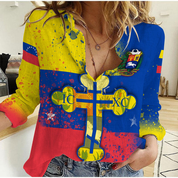 Venezuela Women Casual Shirt Flag & Coat Of Arms Orthodox Style