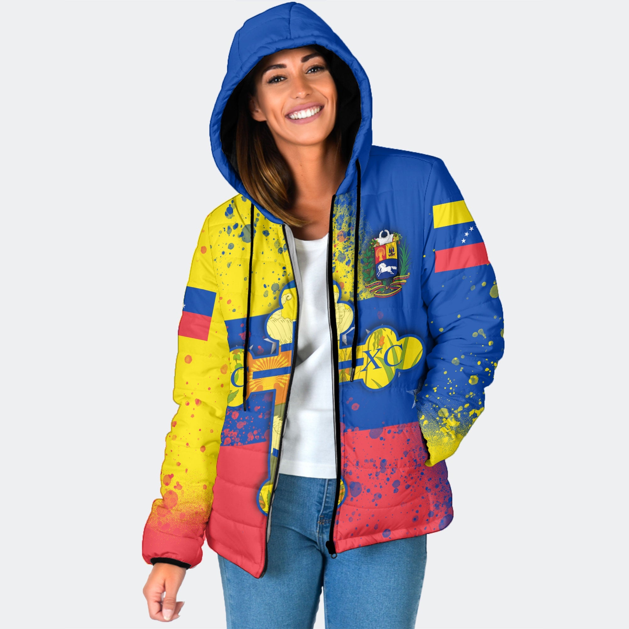 Venezuela Women Hooded Padded Jacket Flag & Coat Of Arms Orthodox Style