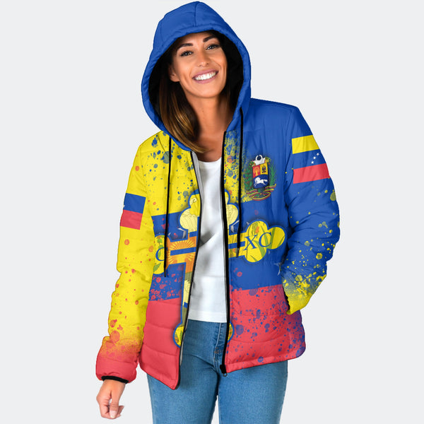 Venezuela Women Hooded Padded Jacket Flag & Coat Of Arms Orthodox Style