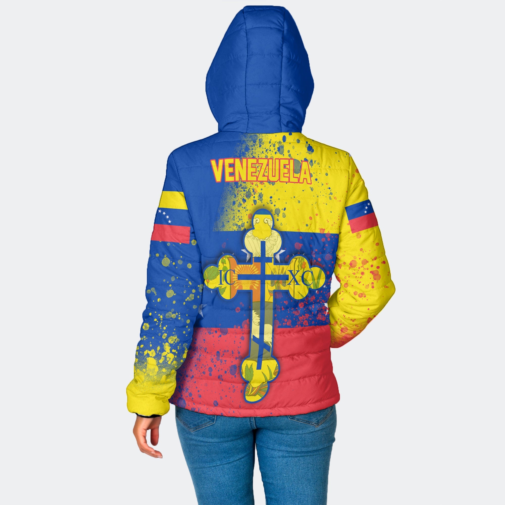 Venezuela Women Hooded Padded Jacket Flag & Coat Of Arms Orthodox Style