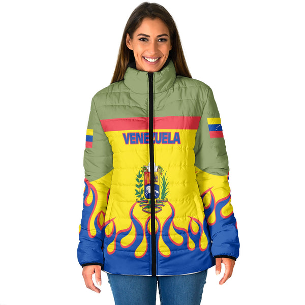 Venezuela Women Padded Jacket Flag & Coat Of Arms Fire Hockey Style