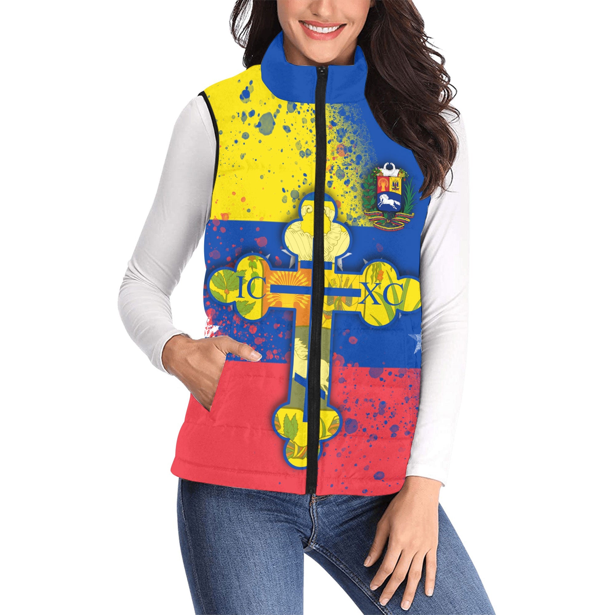 Venezuela Women Padded Jacket Vest Flag & Coat Of Arms Orthodox Style