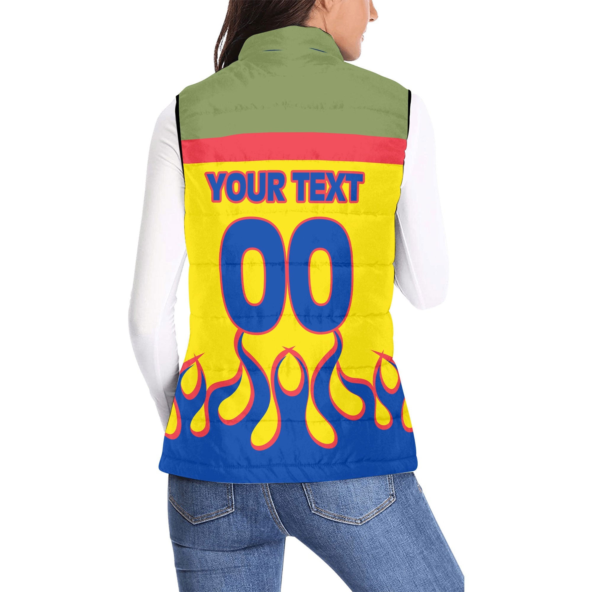 Venezuela Women Padded Jacket Vest Flag & Coat Of Arms Fire Hockey Style