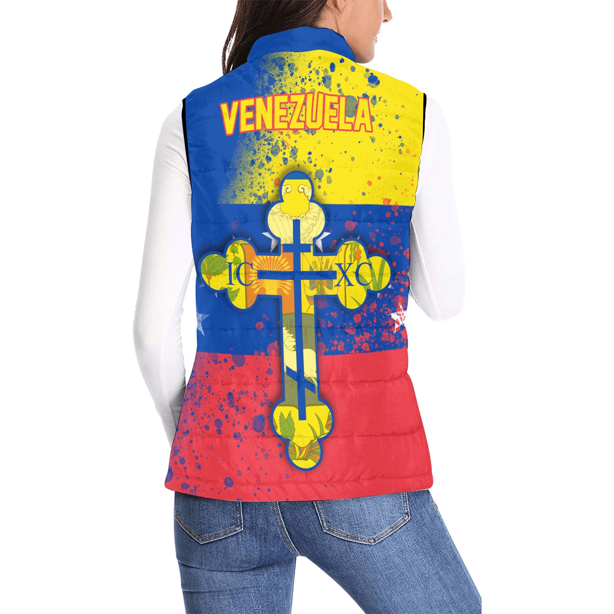 Venezuela Women Padded Jacket Vest Flag & Coat Of Arms Orthodox Style