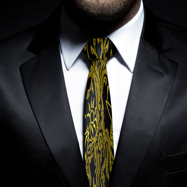 Viking Necktie Art Yggdrasil Pattern Gold