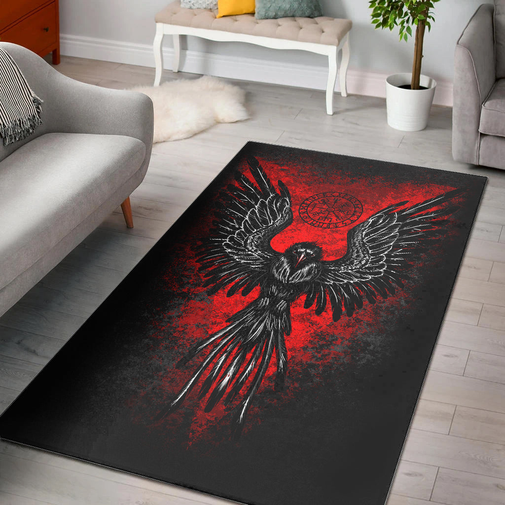 Viking Area Rug Raven Vegvisir Blood Background