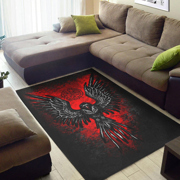 Viking Area Rug Raven Vegvisir Blood Background