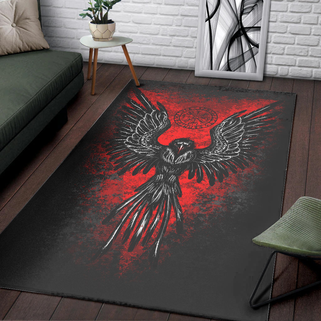 Viking Area Rug Raven Vegvisir Blood Background