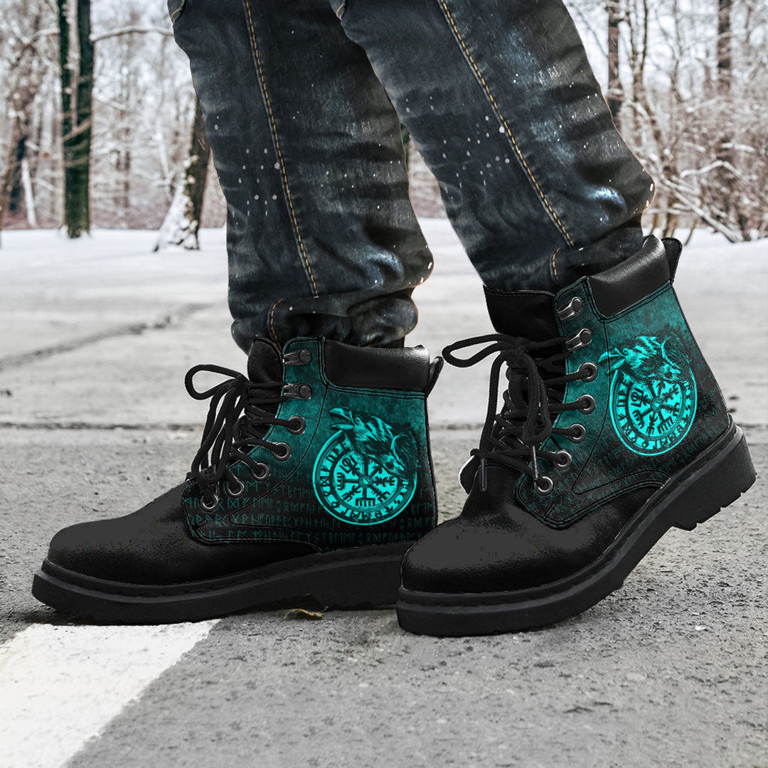 Viking All Season Boots Vegvisir Rune With Crow Cyan