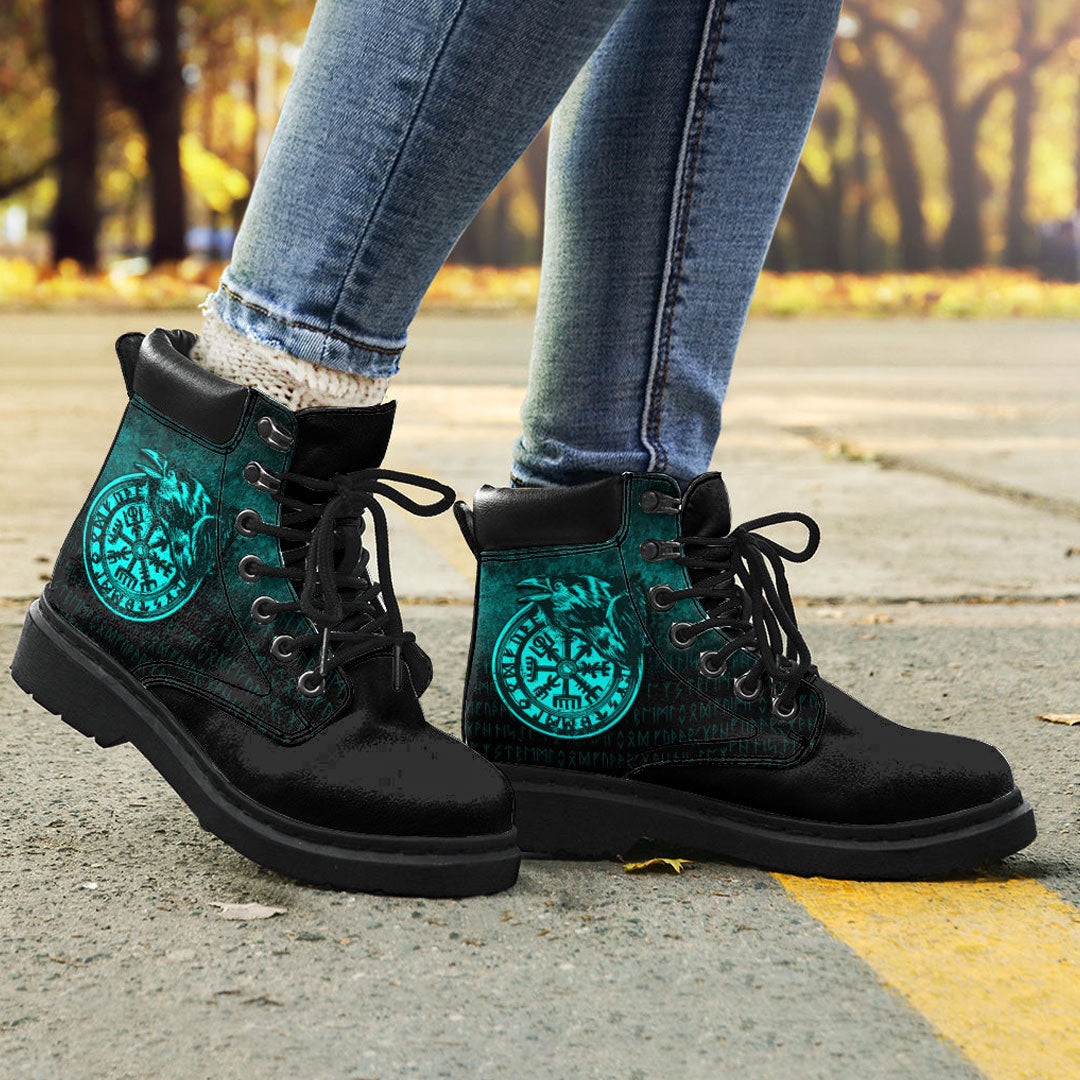 Viking All Season Boots Vegvisir Rune With Crow Cyan