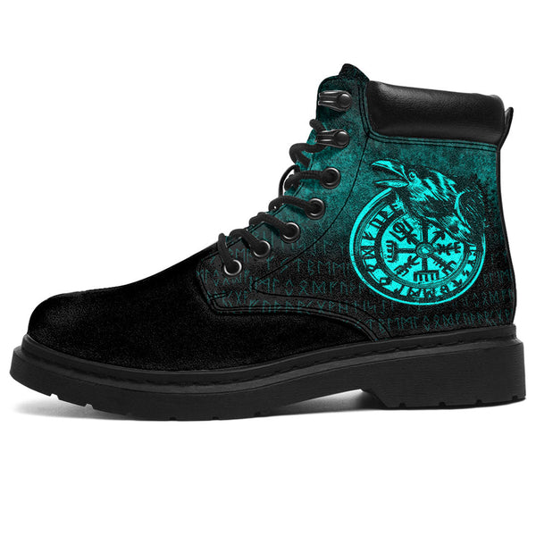 Viking All Season Boots Vegvisir Rune With Crow Cyan